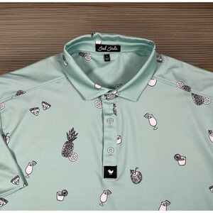 Bad Birdie Shirt Mens XL Performance Golf Polo Pina Colada AOP Stretch Wicking